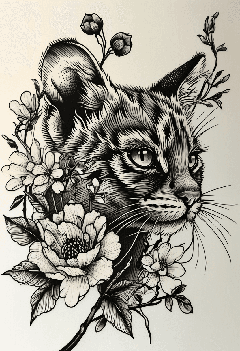 Fine Line Art Tattoo Design - Detailed illustrations with fine lines